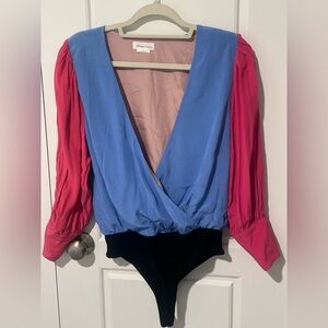 Lovers & Friends Bodysuit Low Cut Plunge Bright Small